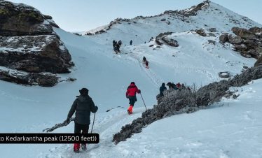Kedarkantha base to Kedarkantha peak (12500 feet) then descend to Hargaun (9,700 Ft. / 7km trek/approx. 3hrs.)